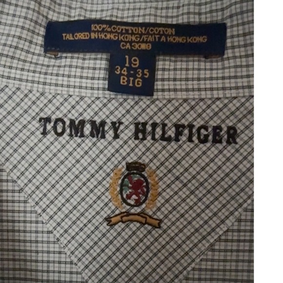 Tommy Hilfiger Big‎ Mens Button Down Shirt Gray Plaid Check Long Sleeve 19 34/35 - Picture 6 of 13
